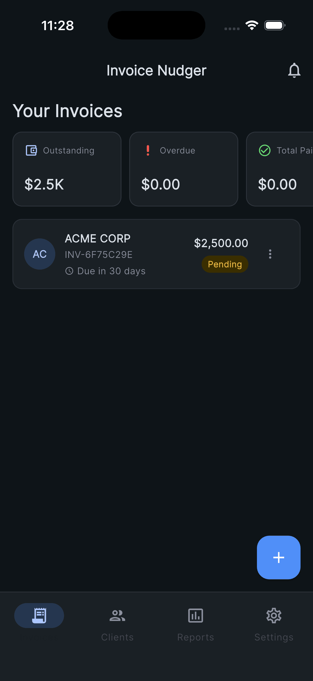 Invoice Nudger invoice dashboard
