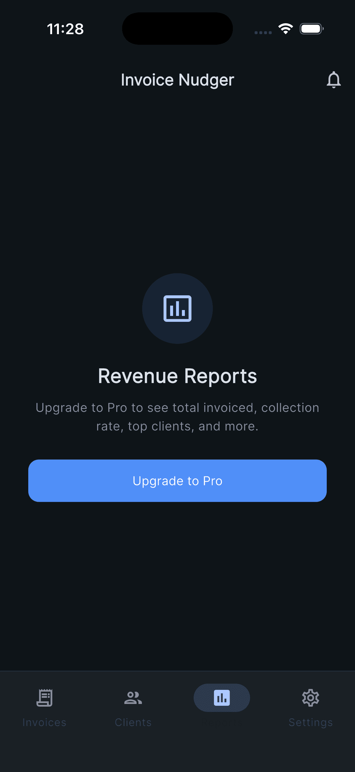 Invoice Nudger reports screen