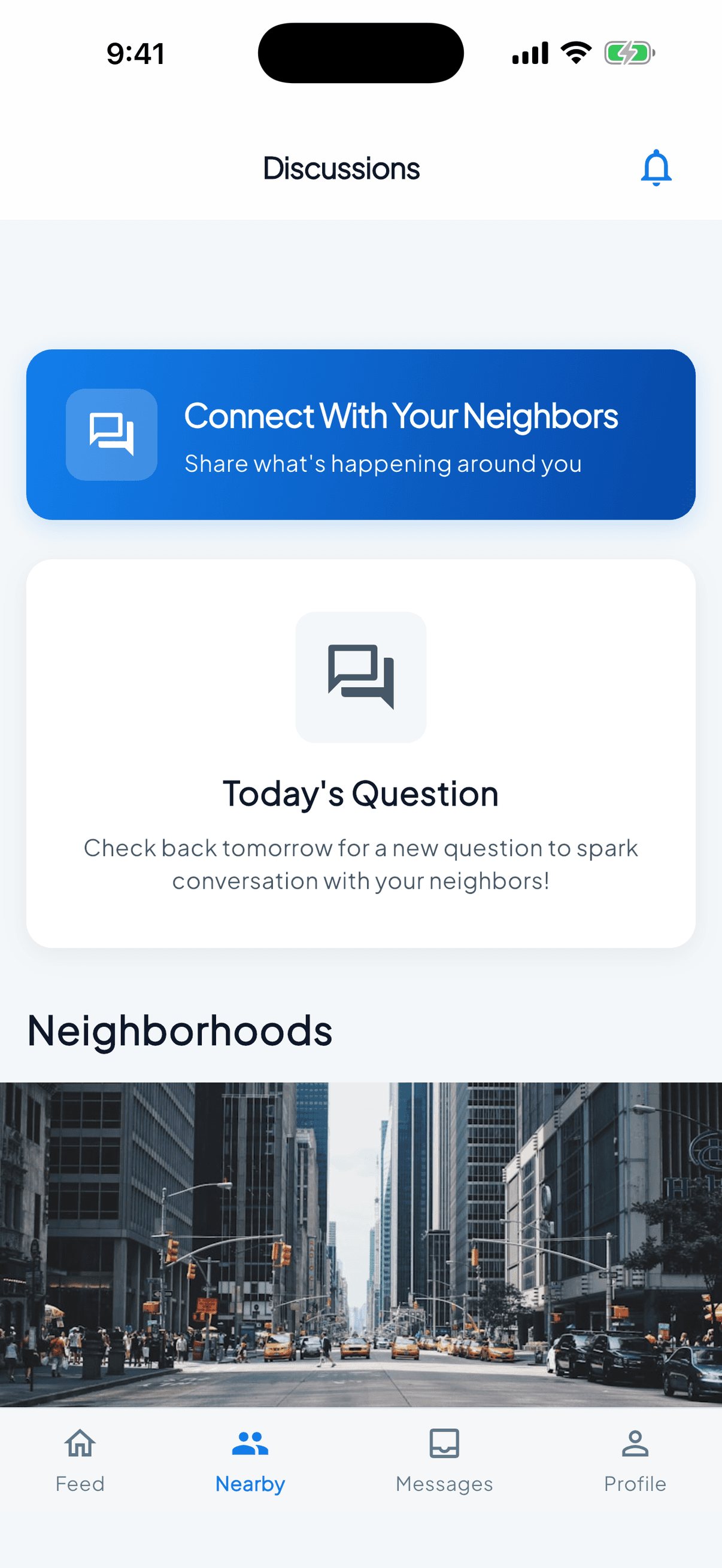 Connect discussions screen with the daily question
