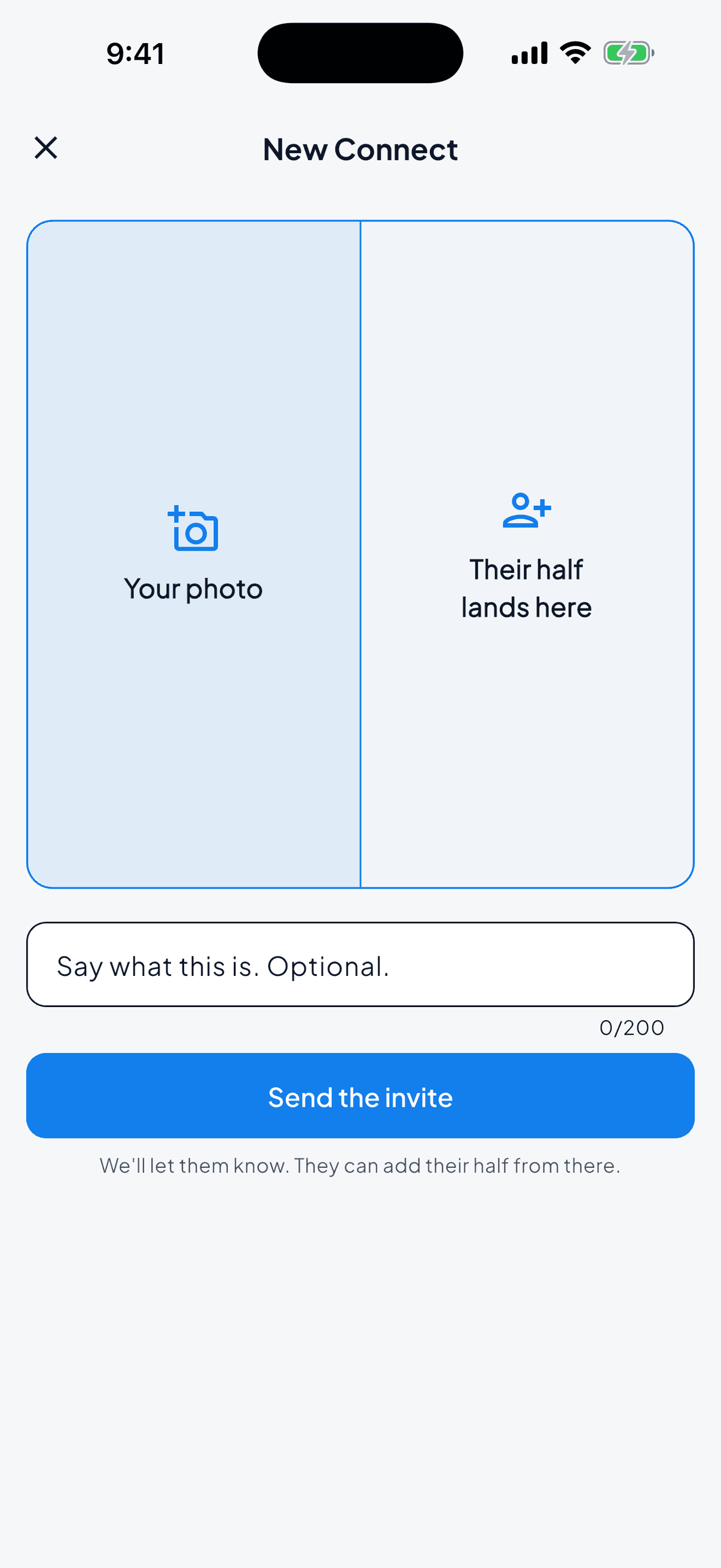 Connect screen for starting a two photo post