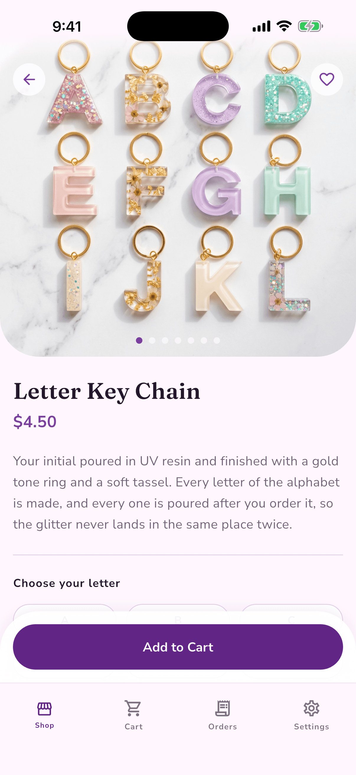 Custom Creations letter key chain product page