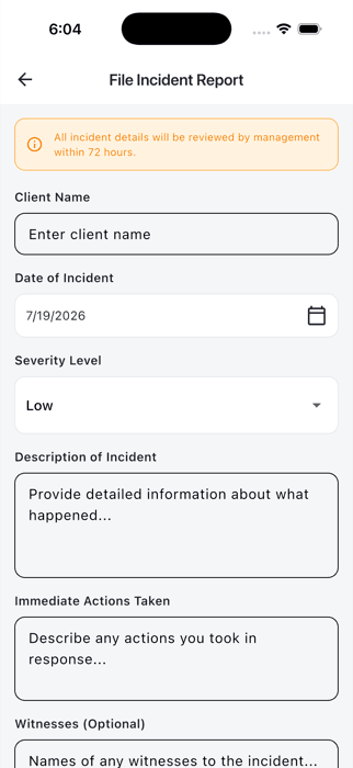File incident report screen