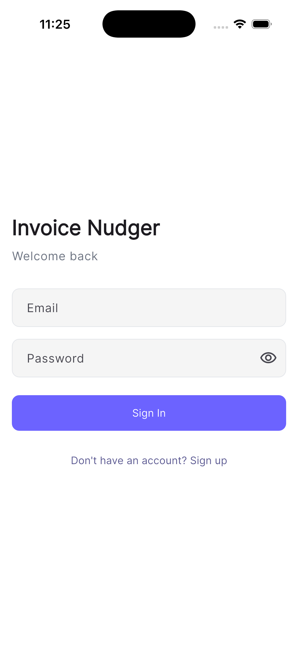 Invoice Nudger sign in screen