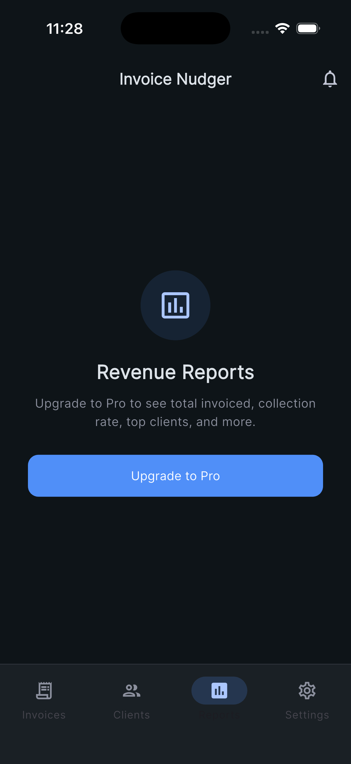 Invoice Nudger reports screen